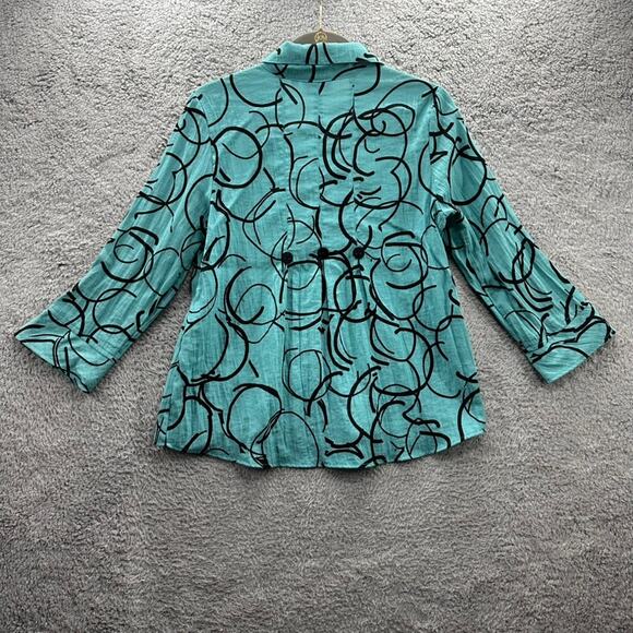 Habitat Clothes to Live in XS Blue Blouse Black Pattern Pleats in Back Buttons - Picture 8 of 11